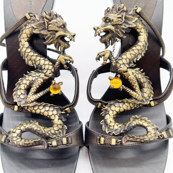 Giuseppe Zanotti Vicini Vintage Dragon Embellished Leather Heeled Sandals IT 36 - Picture 8 of 13